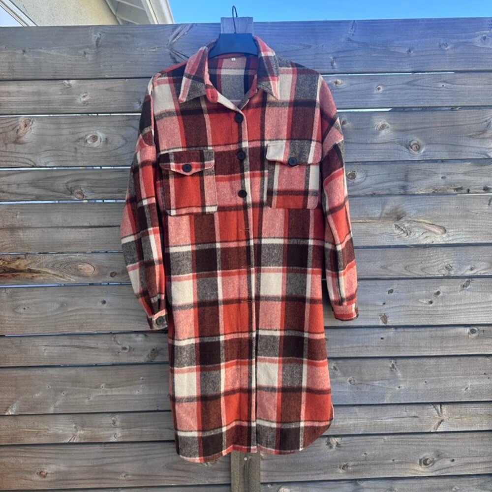 Long Flannel Trenchcoat Shacket Winter Eclectic Grandpa - L